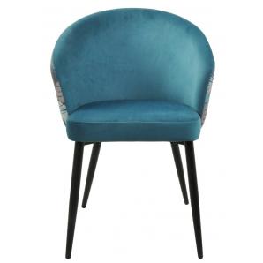 2 Sillas lydia, metal, tapizado velvet azul con respaldo floral a juego - 2 unidades