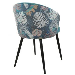 2 Sillas lydia, metal, tapizado velvet azul con respaldo floral a juego - 2 unidades