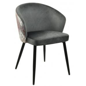 2 Sillas lydia, metal, tapizado velvet gris con respaldo floral a juego - 2 unidades