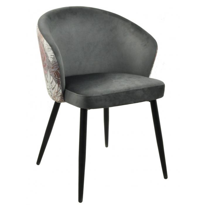 2 Sillas lydia, metal, tapizado velvet gris con respaldo floral a juego - 2 unidades