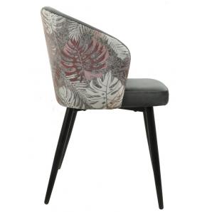 2 Sillas lydia, metal, tapizado velvet gris con respaldo floral a juego - 2 unidades