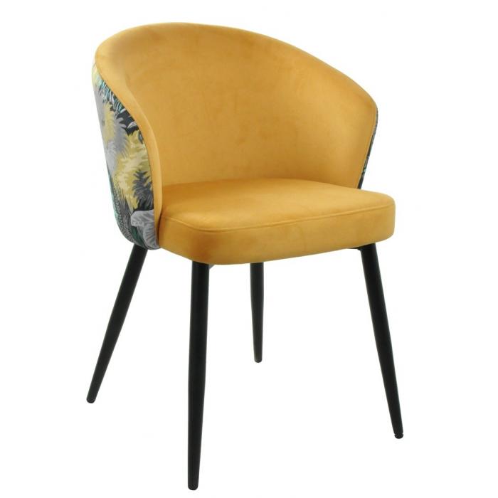 2 Sillas lydia, metal, tapizado velvet amarillo con respaldo floral a juego - 2 unidades