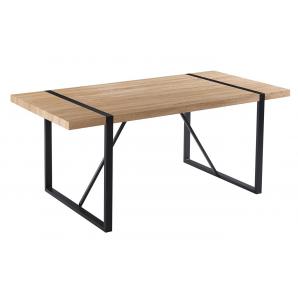 Mesa jena, metal negro, tapa dm bilaminado roble claro, 180 x 90 cms