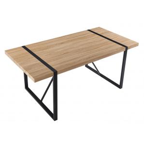 Mesa jena, metal negro, tapa dm bilaminado roble claro, 180 x 90 cms