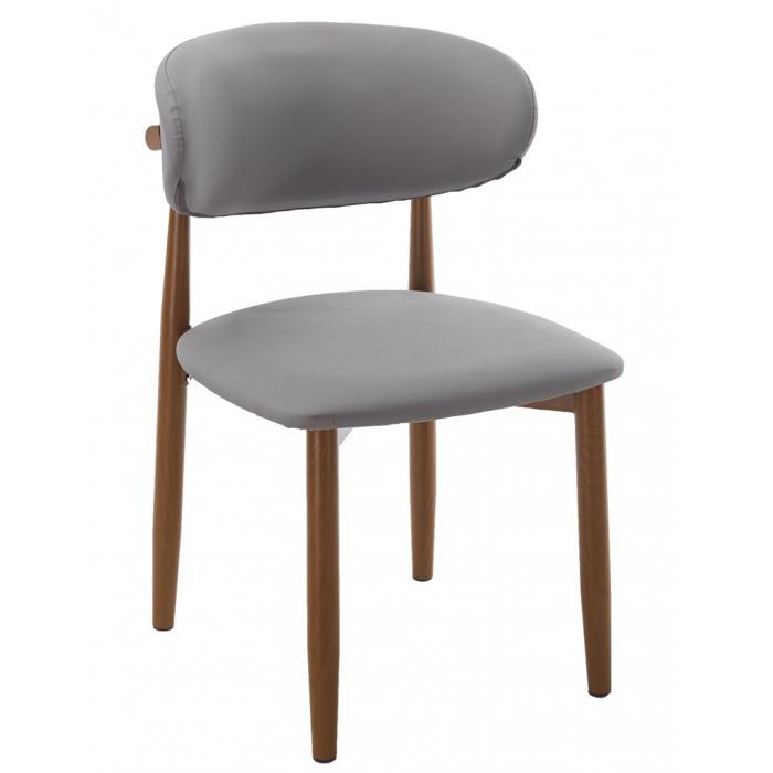 4 Sillas dachau, metal acabado de color madera, similpiel gris - 4 unidades