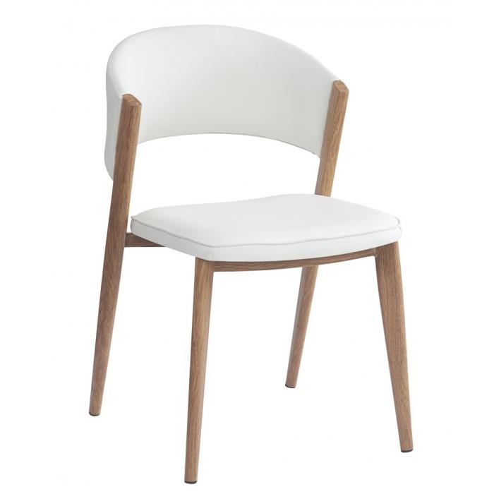 2 Sillas calabria, metal acabado de color madera, similpiel blanca - 2 unidades