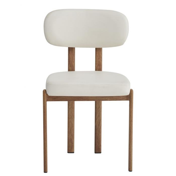 4 Sillas mesina, metal acabado de color madera, similpiel blanca - 4 unidades