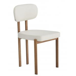 4 Sillas mesina, metal acabado de color madera, similpiel blanca - 4 unidades