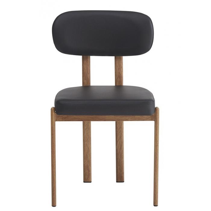 4 Sillas mesina, metal acabado de color madera, similpiel negra - 4 unidades