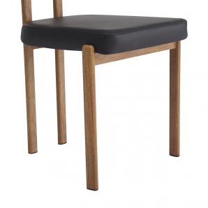 4 Sillas mesina, metal acabado de color madera, similpiel negra - 4 unidades