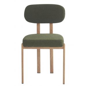 4 Sillas mesina, metal acabado de color madera, tejido bouclé verde oscuro 23 - 4 unidades