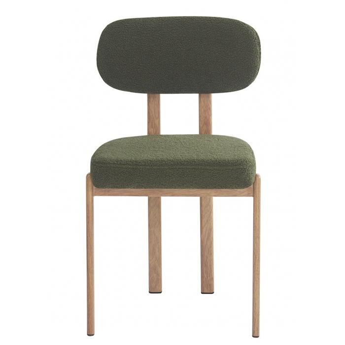 4 Sillas mesina, metal acabado de color madera, tejido bouclé verde oscuro 23 - 4 unidades