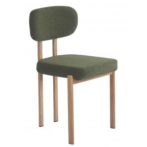 4 Sillas mesina, metal acabado de color madera, tejido bouclé verde oscuro 23 - 4 unidades