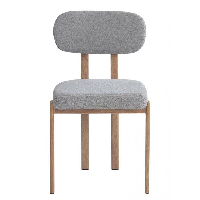 4 Sillas mesina, metal acabado de color madera, tejido bouclé gris 24 - 4 unidades