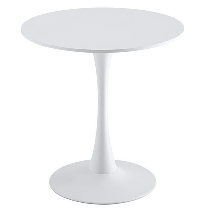 Mesa tul (si), base de metal, tapa lacada blanca, 70 cms de diámetro