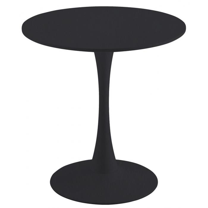 Mesa tul (si), base de metal, tapa lacada negra, 70 cms de diámetro