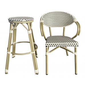 4 Taburetes nerja, apilable, aluminio, ratán beige y marrón - 4 unidades