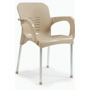 4 Sillones miramar, apilable, patas metálicas galvanizadas, polipropileno capuccino - 4 unidades