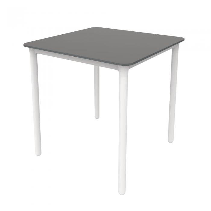Mesa cuadrada interior, exterior 70x70 pie blanco - tablero gris oscuro MARSELLA garbar