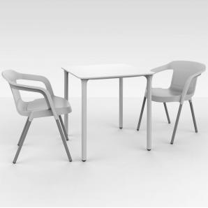 Mesa cuadrada interior, exterior 70x70 pie blanco - tablero gris oscuro MARSELLA garbar