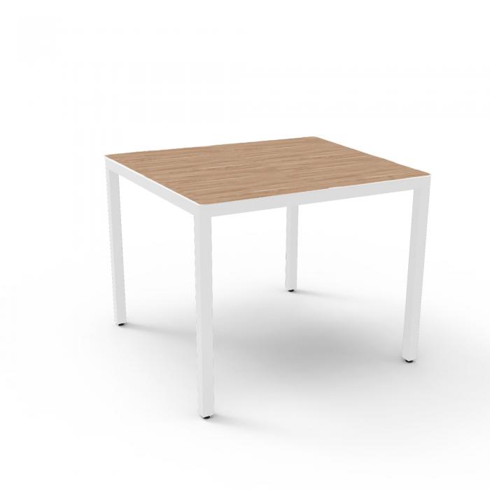 Mesa cuadrada interior, exterior 70x70 pie blanco - tablero roble natural BARCINO COMPACT Resol