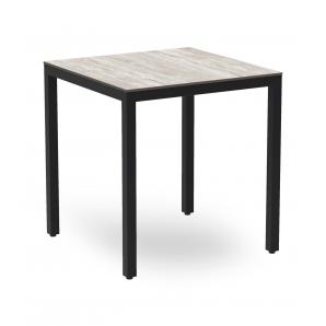 Mesa cuadrada interior, exterior 70x70 pie negro - tablero madera lavada BARCINO COMPACT Resol