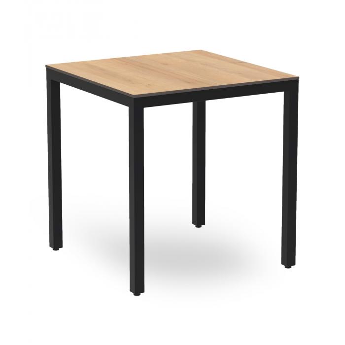Mesa cuadrada interior, exterior 70x70 pie negro - tablero roble natural BARCINO COMPACT Resol