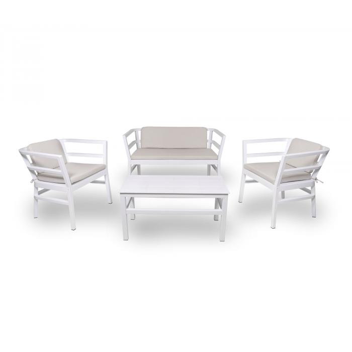 Set 2+1+1 sillones-sofá-mesa interior, exterior blanco CLICK-CLACK Resol