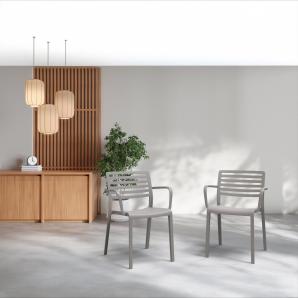 4 Silla con brazos interior, exterior gris plata LAMA Resol - 4 unidades