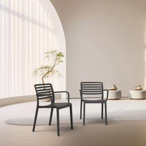 2 Silla con brazos interior, exterior verde oliva LAMA Resol - 2 unidades