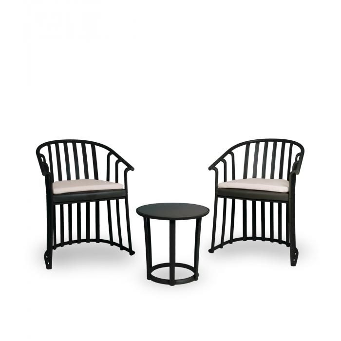 Set 2+1 sillas con brazos-cojín-mesa interior, exterior negro RAFF Resol