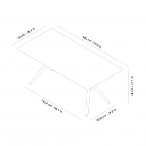 Mesa rectangular interior, exterior 180x90 pie negro - tablero negro VELA L Resol
