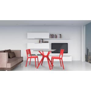 Mesa cuadrada interior, exterior 90x90 pie negro - tablero blanco VELA S Resol