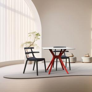 Mesa cuadrada interior, exterior 90x90 pie negro - tablero madera lavada VELA S Resol