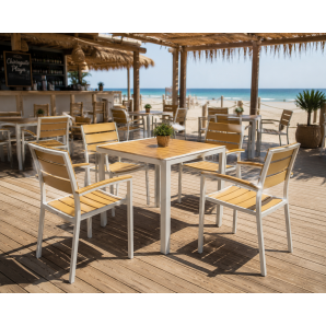 4 Sillones garibaldi, apilable, metal blanco, polywood amarillo - 4 unidades
