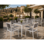 Mesa garibaldi, metal blanco, tablero polywood gris, 80 x 80 cms.
