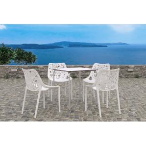Mesa feray new, apilable, epoxi gris, tablero fenólico blanco, 69 x 69 cms.