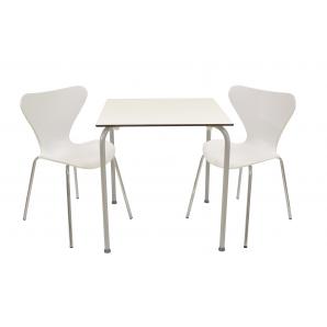 Mesa feray new, apilable, epoxi gris, tablero fenólico blanco, 69 x 69 cms.