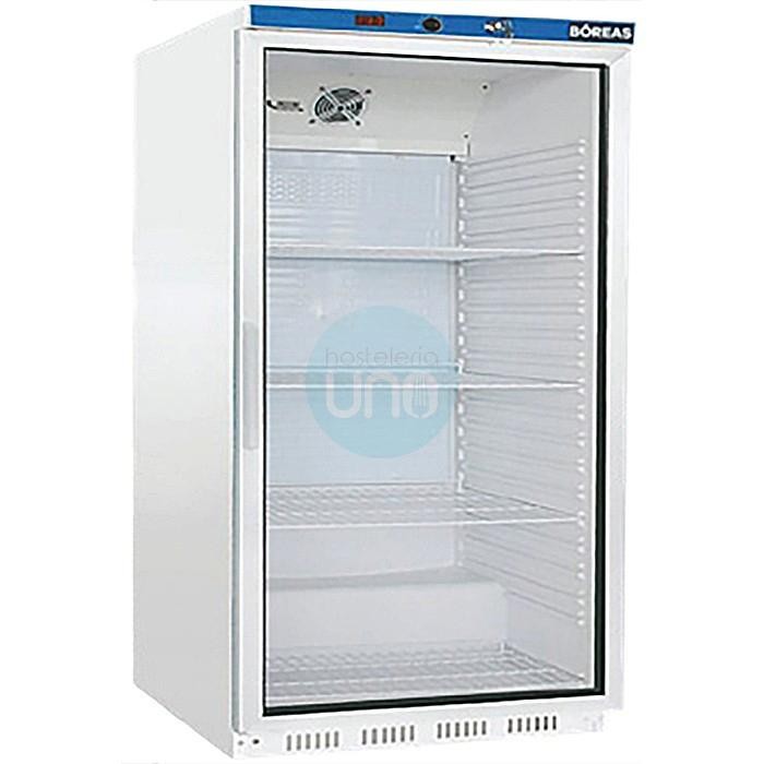 Nevera Expositora Pequeña, 200 Litros, Fondo 60 cm, 2 Estantes, Puerta Cristal, Blanca, Bóreas