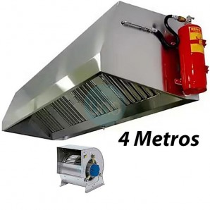 Campana Mural Snack, 4 Metros, Sistema Extinción Incendios, con Motor, 8 Filtros de Lamas