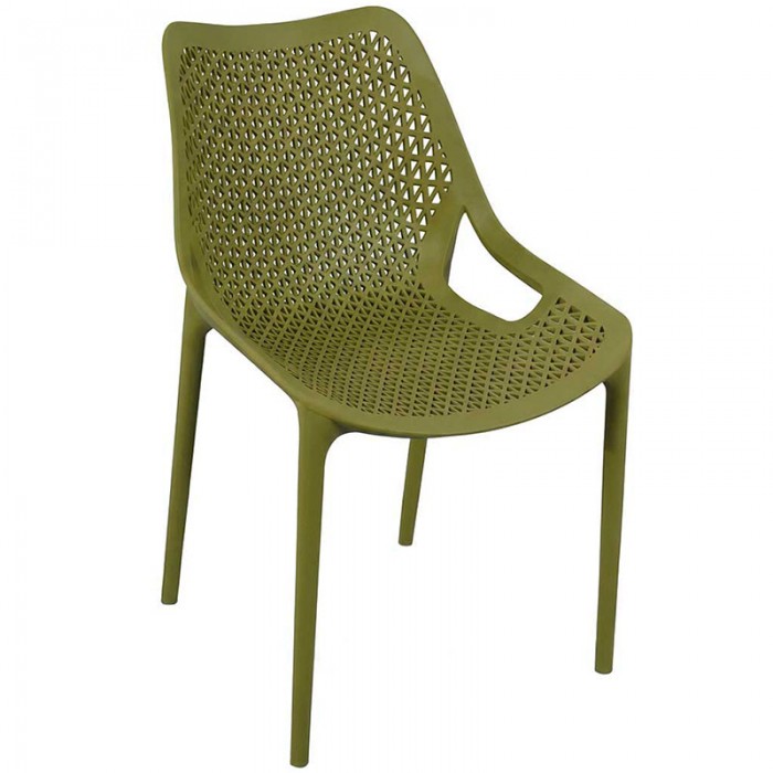 Silla Verde Oliva Apilable, Polipropileno Perforado, Monoblock, Bilros