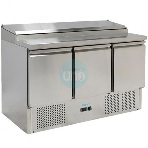Mesa Fría de Trabajo y Preparación Ensaladas y Pizzas, 3 Puertas, 1,4 Metros Ancho, Fondo 70 cm, 390 Litros, ForCold