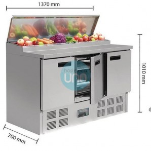 Mesa Fría de Trabajo y Preparación Ensaladas y Pizzas, 3 Puertas, 1,4 Metros Ancho, Fondo 70 cm, 390 Litros, ForCold