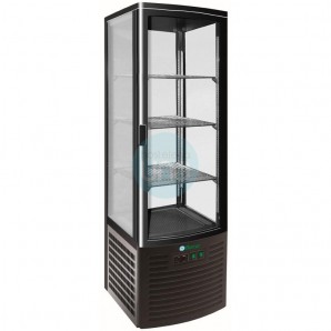 Expositor Refrigerado Negro 4 Caras, Ancho 52 cm, Fondo 48 cm, 235 Litros, 3 Estantes, Forcar