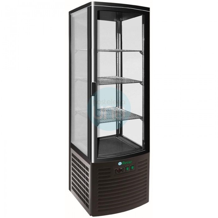 Expositor Refrigerado Negro 4 Caras, Ancho 52 cm, Fondo 48 cm, 235 Litros, 3 Estantes, Forcar