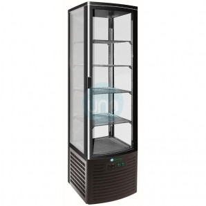 Expositor Refrigerado Negro 4 Caras, Ancho 52 cm, Fondo 48 cm, 280 Litros, 4 Estantes, Forcar