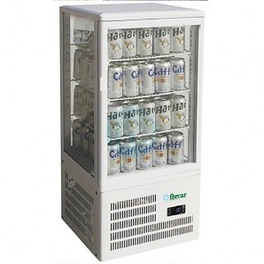 Expositor Refrigerado Blanco 4 Caras, Ancho 43 cm, Fondo 39 cm, 70 Litros, 3 Estantes, Forcar
