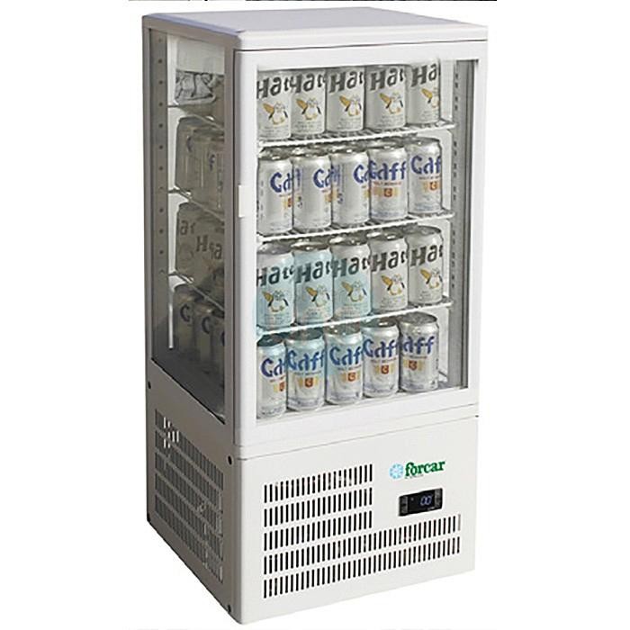 Expositor Refrigerado Blanco 4 Caras, Ancho 43 cm, Fondo 39 cm, 70 Litros, 3 Estantes, Forcar