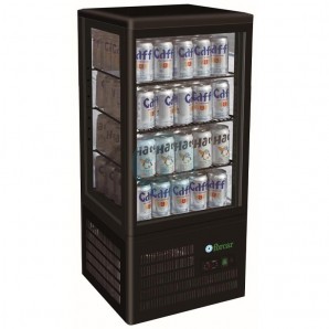 Expositor Refrigerado Negro 4 Caras, Ancho 43 cm, Fondo 39 cm, 70 Litros, 3 Estantes, Forcar
