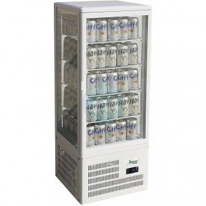 Expositor Refrigerado Blanco 4 Caras, Ancho 43 cm, Fondo 39 cm, 100 Litros, 4 Estantes, Forcar